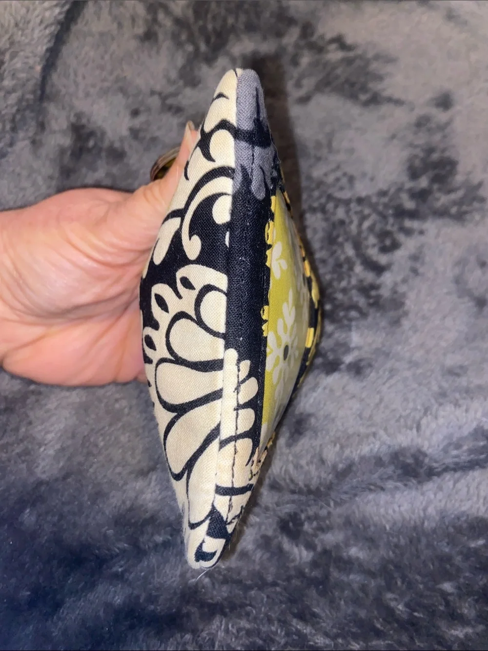 Vera Bradley Black and Yellow Floral Zip ID Case with Key Ring